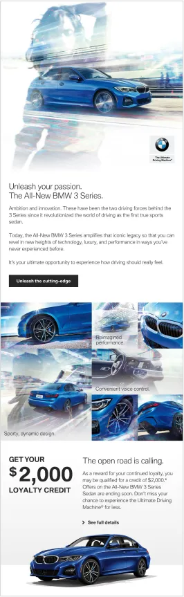 advertisement for a blue BMW  3 Series SUV